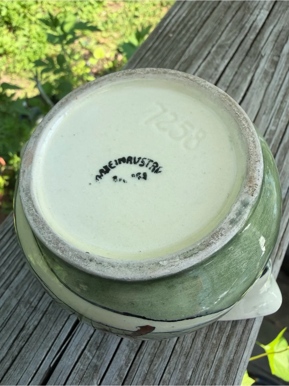 Made in Austria Creamer Woman Chasing Rooster 7258 Sage green And Cream
